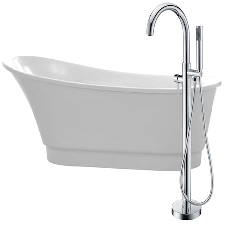 Anzzi Prima 67" Acrylic Bathtub in White with Kros Faucet in Polished Chrome FTAZ095-0025C